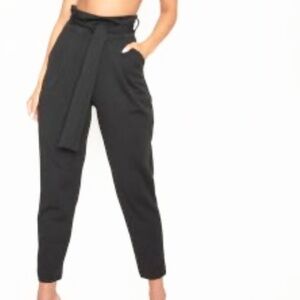 H&M Black Tie-Waist Cigarette Pants‎ Trouser Womens 6 High-Rise